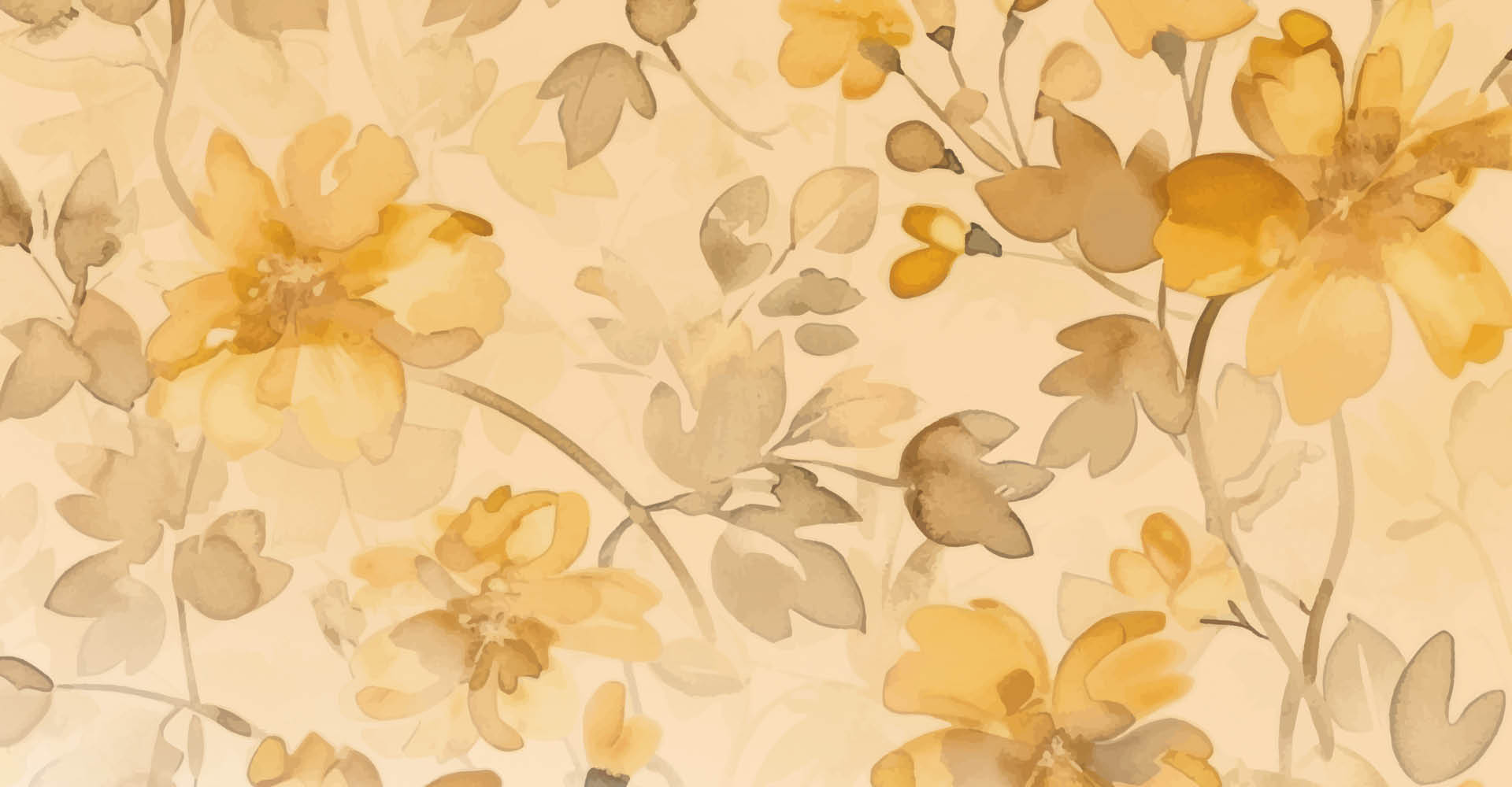 Immagine di fiori beige e gialli dipinti su sfondo giallo ocra.